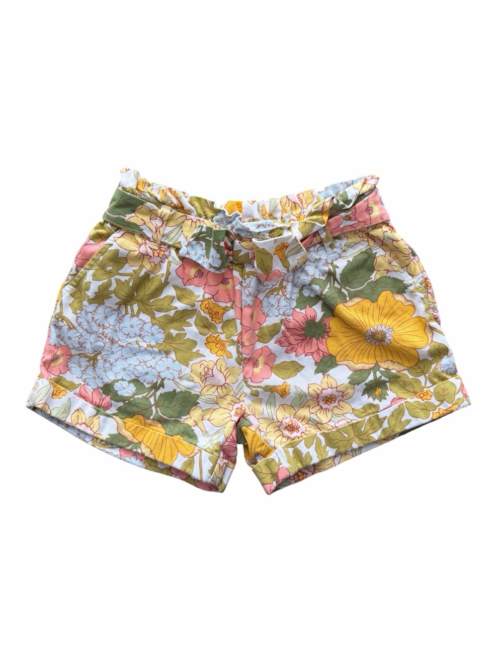 Janie and Jack Girls Shorts sz 4 Cotton Green Orange Pink Pockets Elastic Waist
